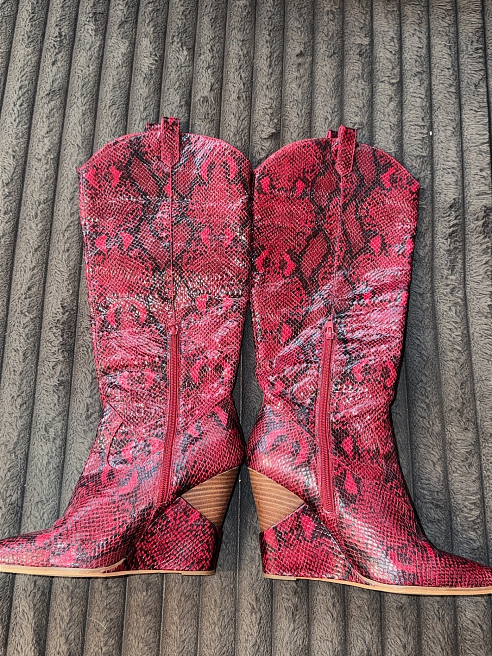 Red Snakeskin Western Wedge Boots - Women's - Picture 2 of 3